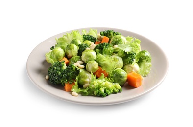 Plate of salad with Brussels sprouts isolated on white