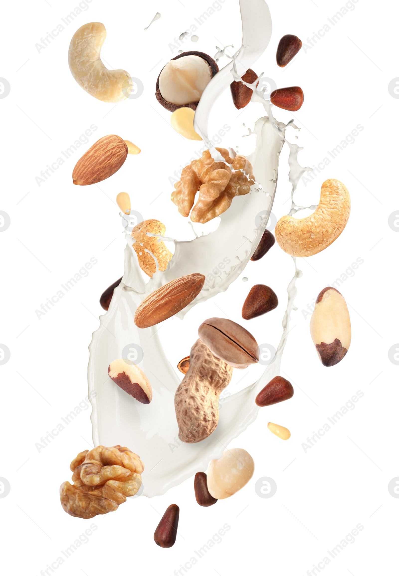 Image of Delicious natural nut milk on white background