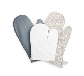 Photo of Oven gloves for hot dishes on white background, top view