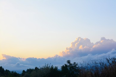 Picturesque view of beautiful countryside at sunset