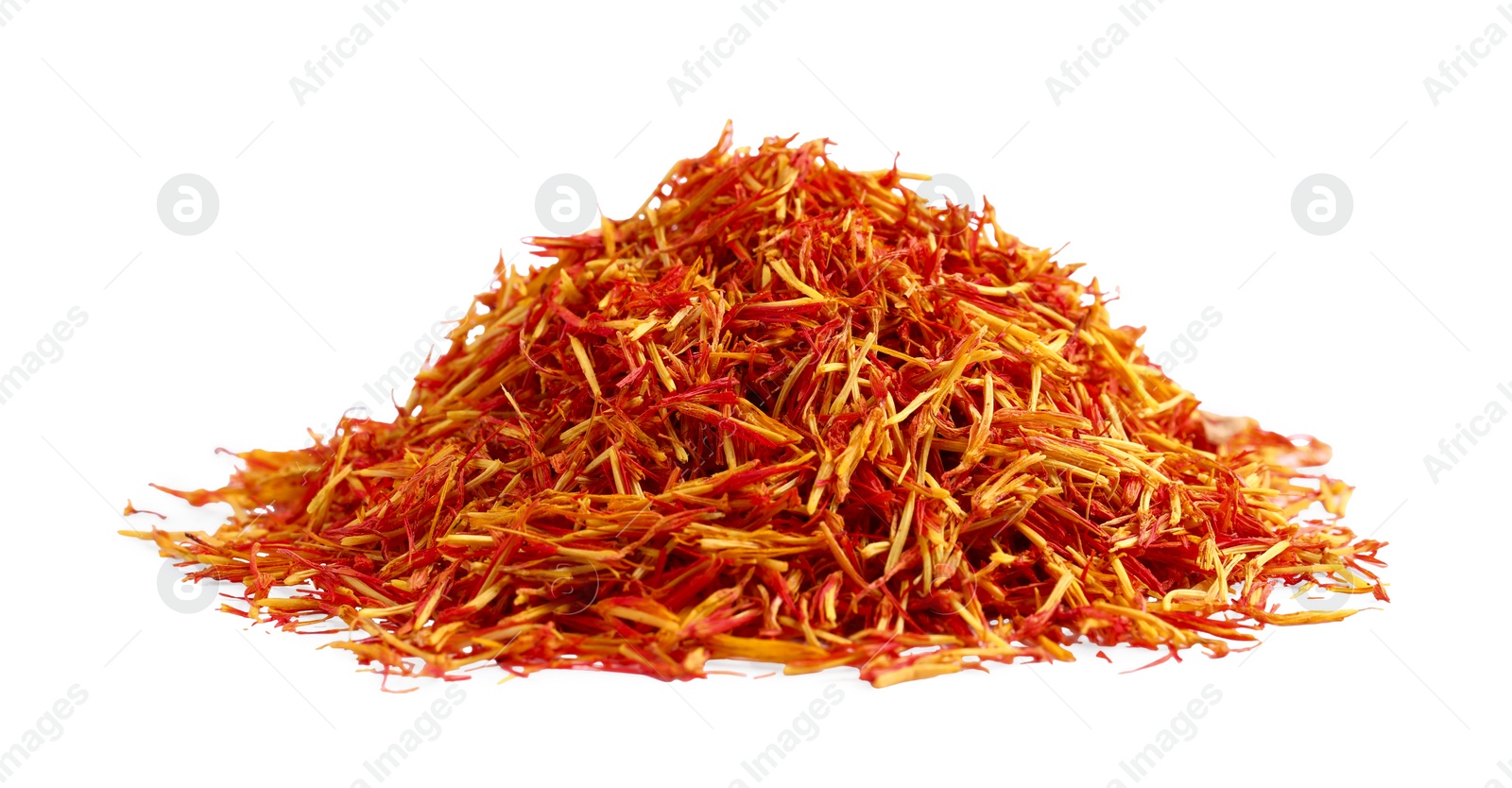 Photo of Pile of dried color saffron isolated on white