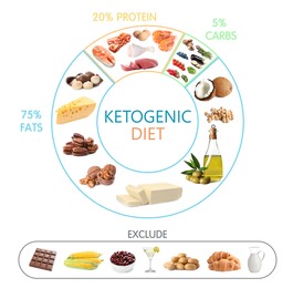 Image of Food chart on white background. Ketogenic diet