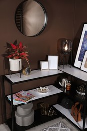 Hallway interior with console table and stylish decor