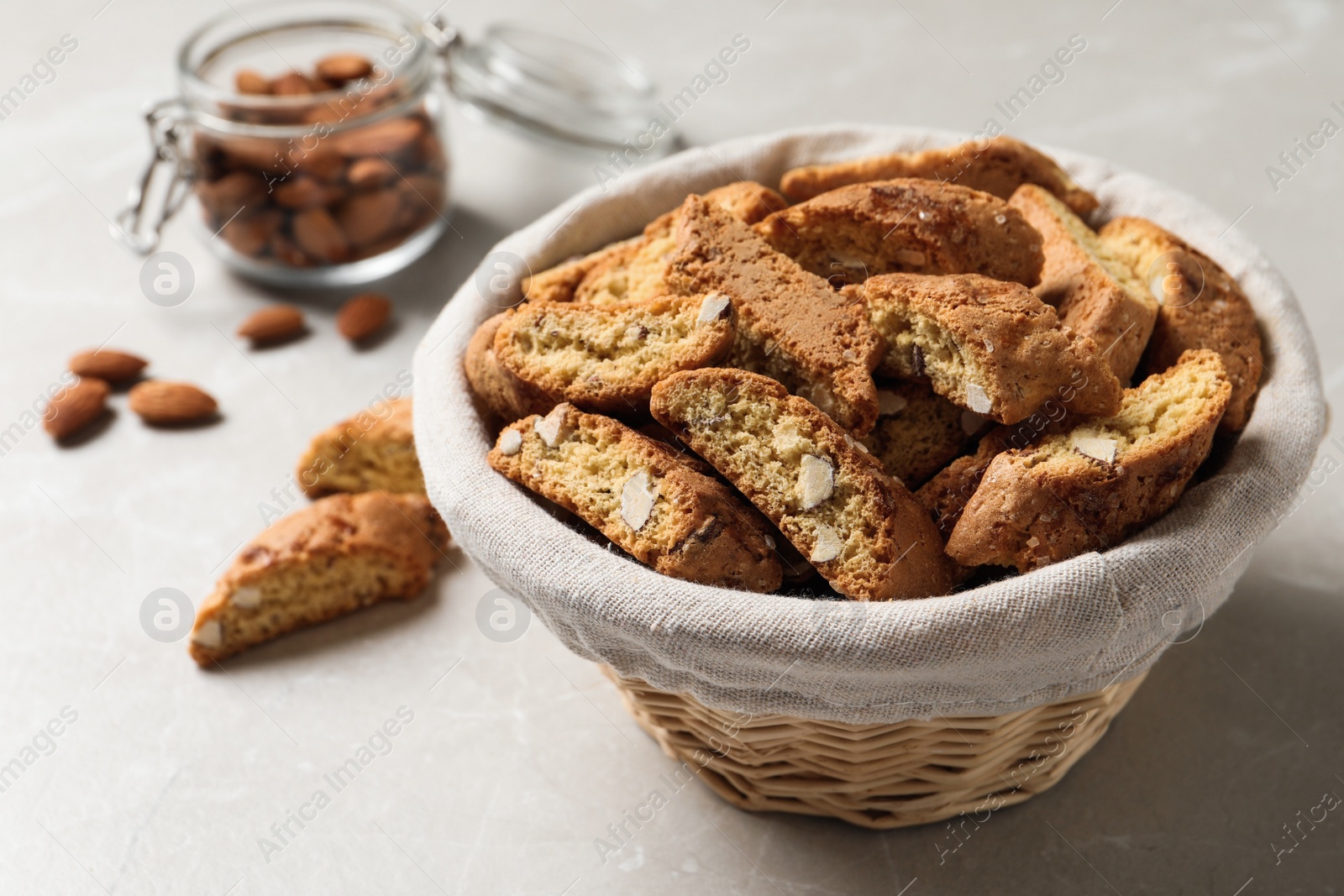 Photo of Traditional Italian almond biscuits (Cantucci) on light table