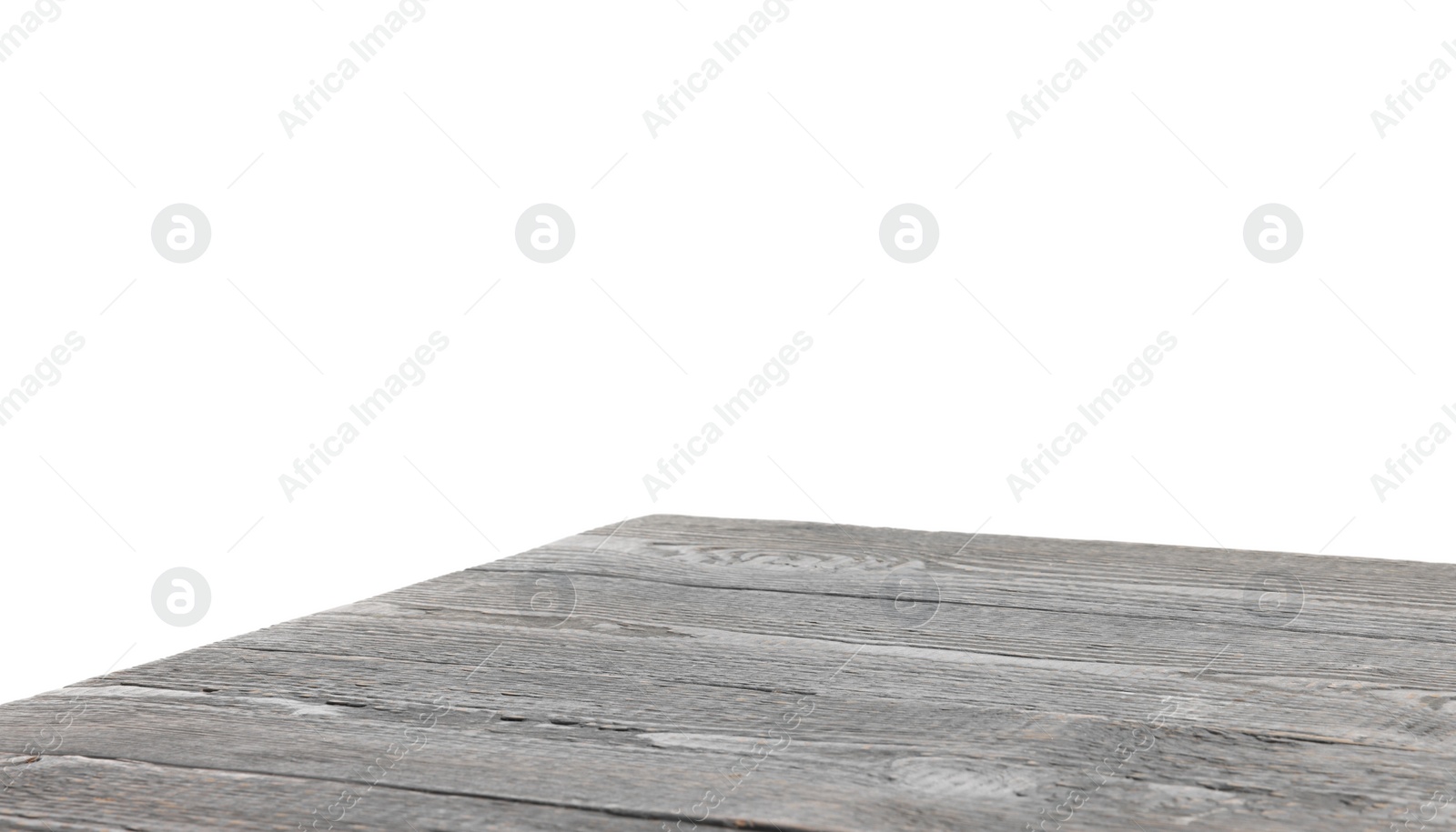 Photo of Empty grey wooden table isolated on white