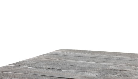 Photo of Empty grey wooden table isolated on white