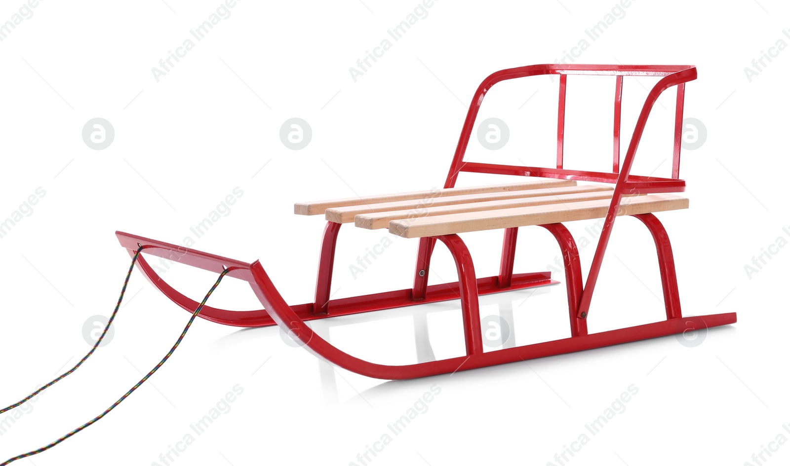 Photo of Stylish sleigh on white background. Winter activity