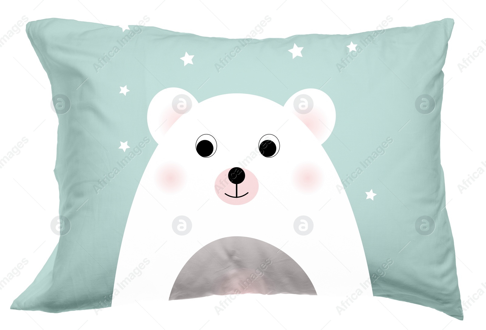 Image of Soft pillow with printed cute bear isolated on white