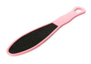 Photo of Pink foot file on white background. Pedicure tool