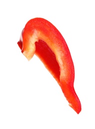 Photo of Slice of ripe red bell pepper on white background