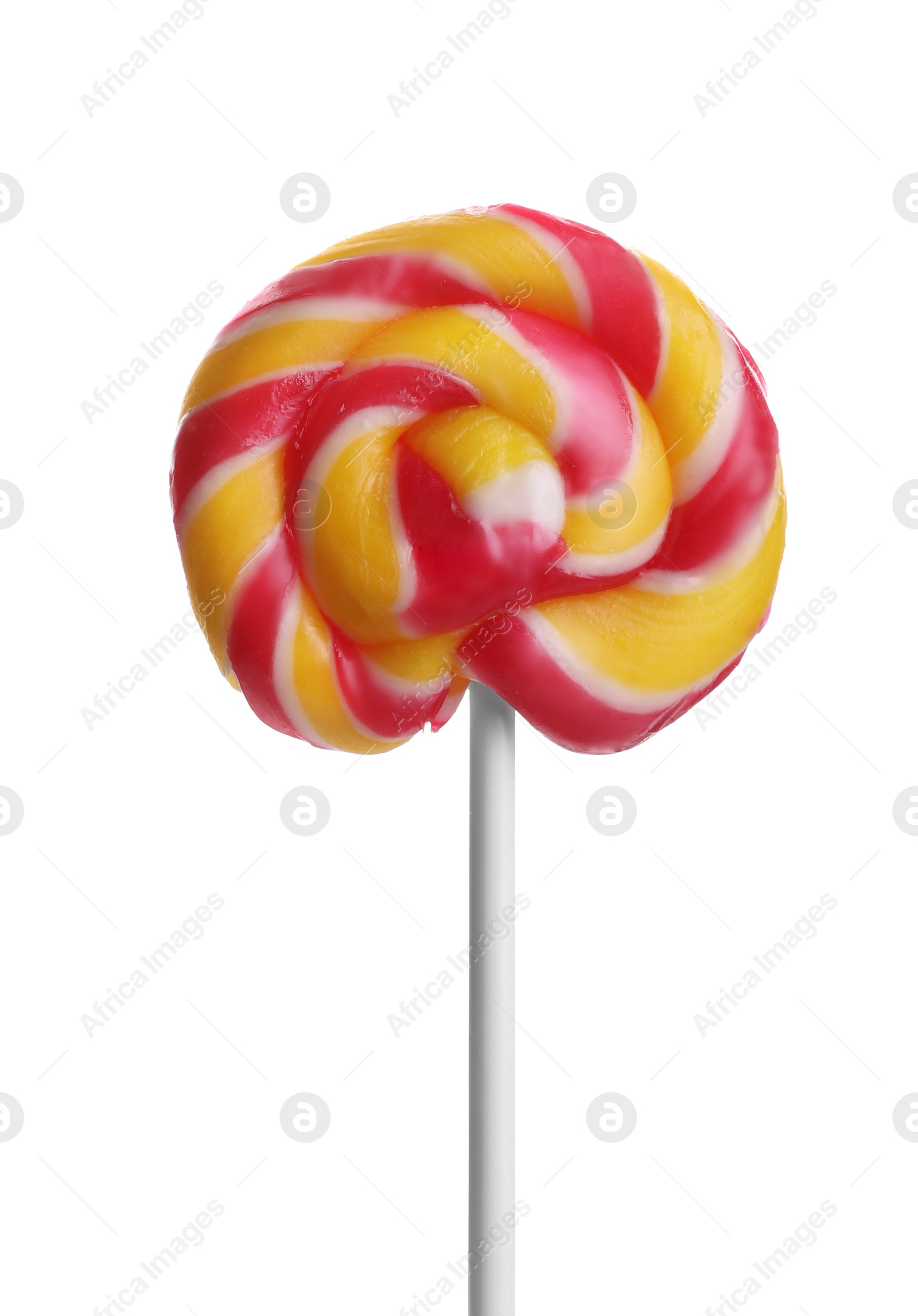 Photo of One delicious colorful lollipop isolated on white