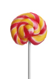 Photo of One delicious colorful lollipop isolated on white