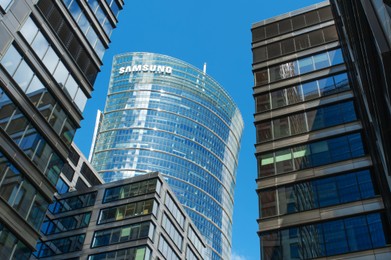 Photo of Warsaw, Poland - May 28, 2022: Beautiful Samsung building under bright sky