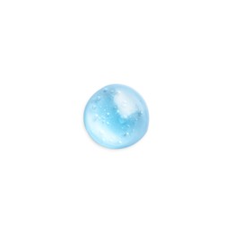 Photo of Drop of light blue ointment on white background, top view