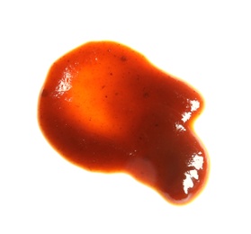 Photo of Barbecue sauce on white background, top view