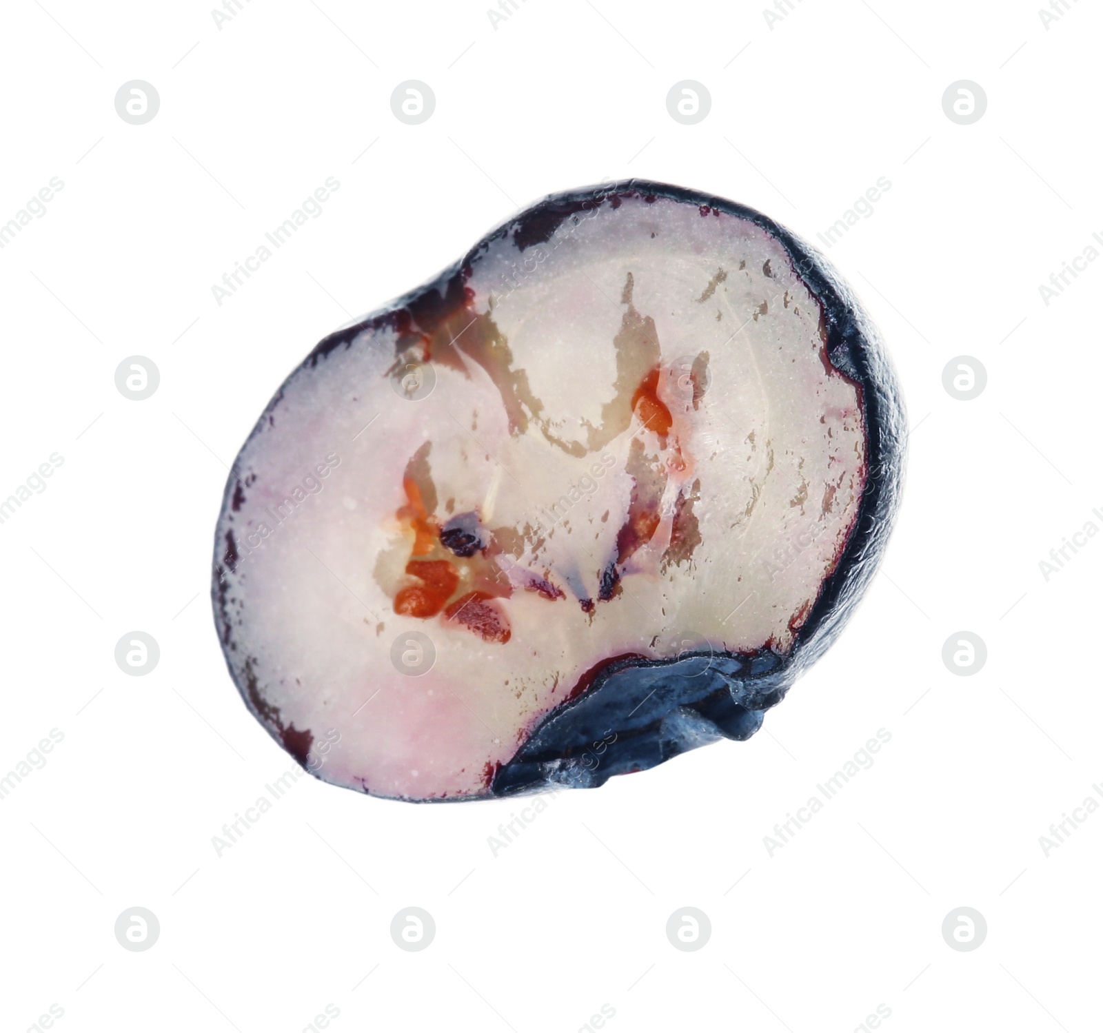 Photo of Slice of tasty blueberry on white background