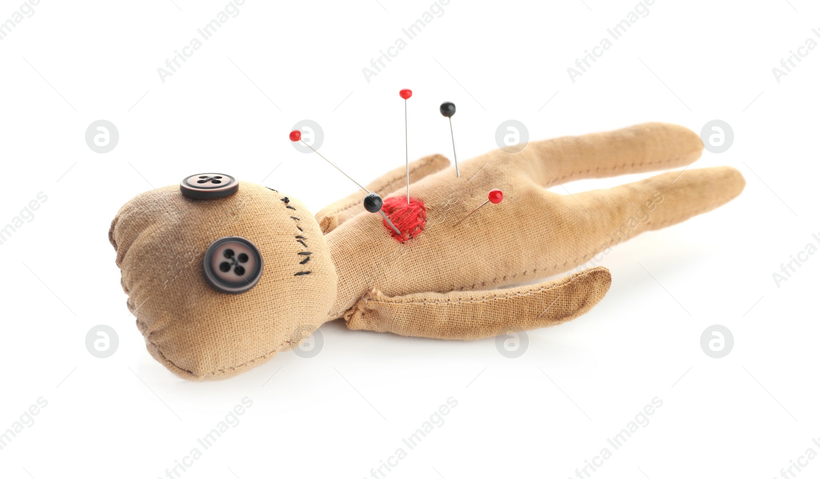 Photo of Voodoo doll with pins isolated on white