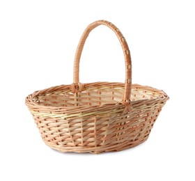 Photo of Empty Easter wicker basket isolated on white