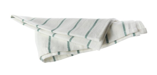 Photo of Soft striped fabric napkin isolated on white