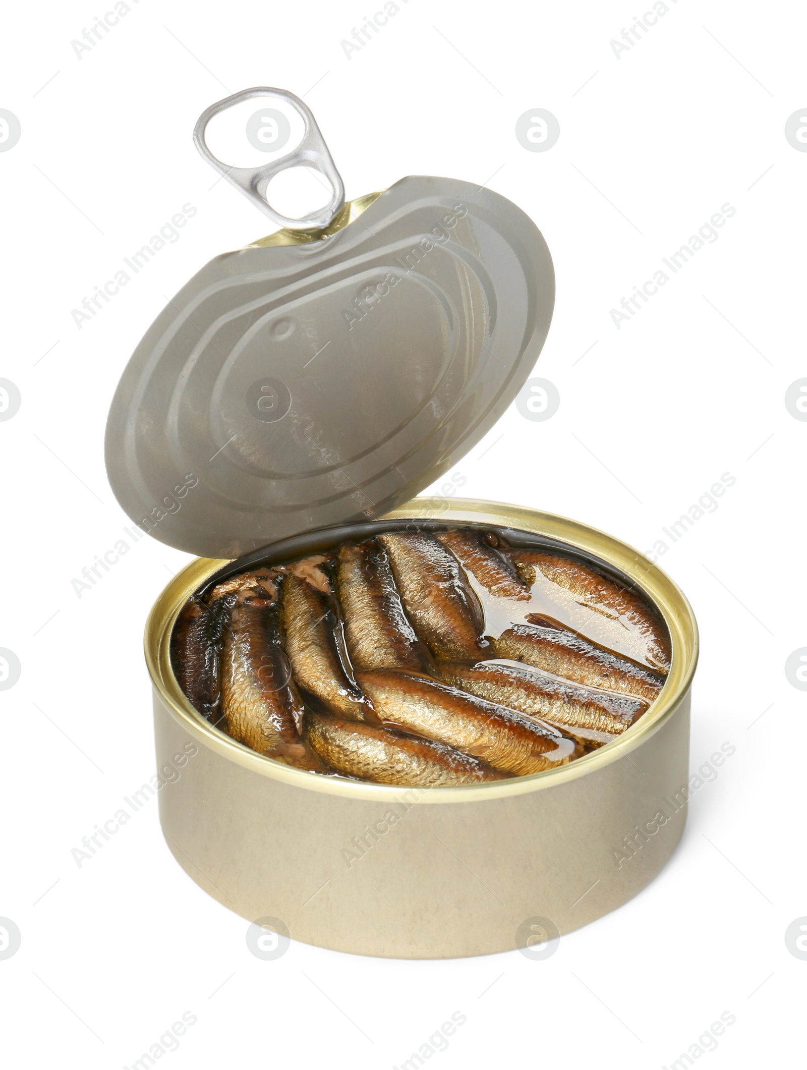 Photo of One tin can of sprats isolated on white