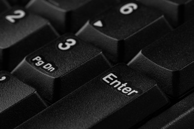 Photo of Closeup view of Enter key on modern computer keyboard