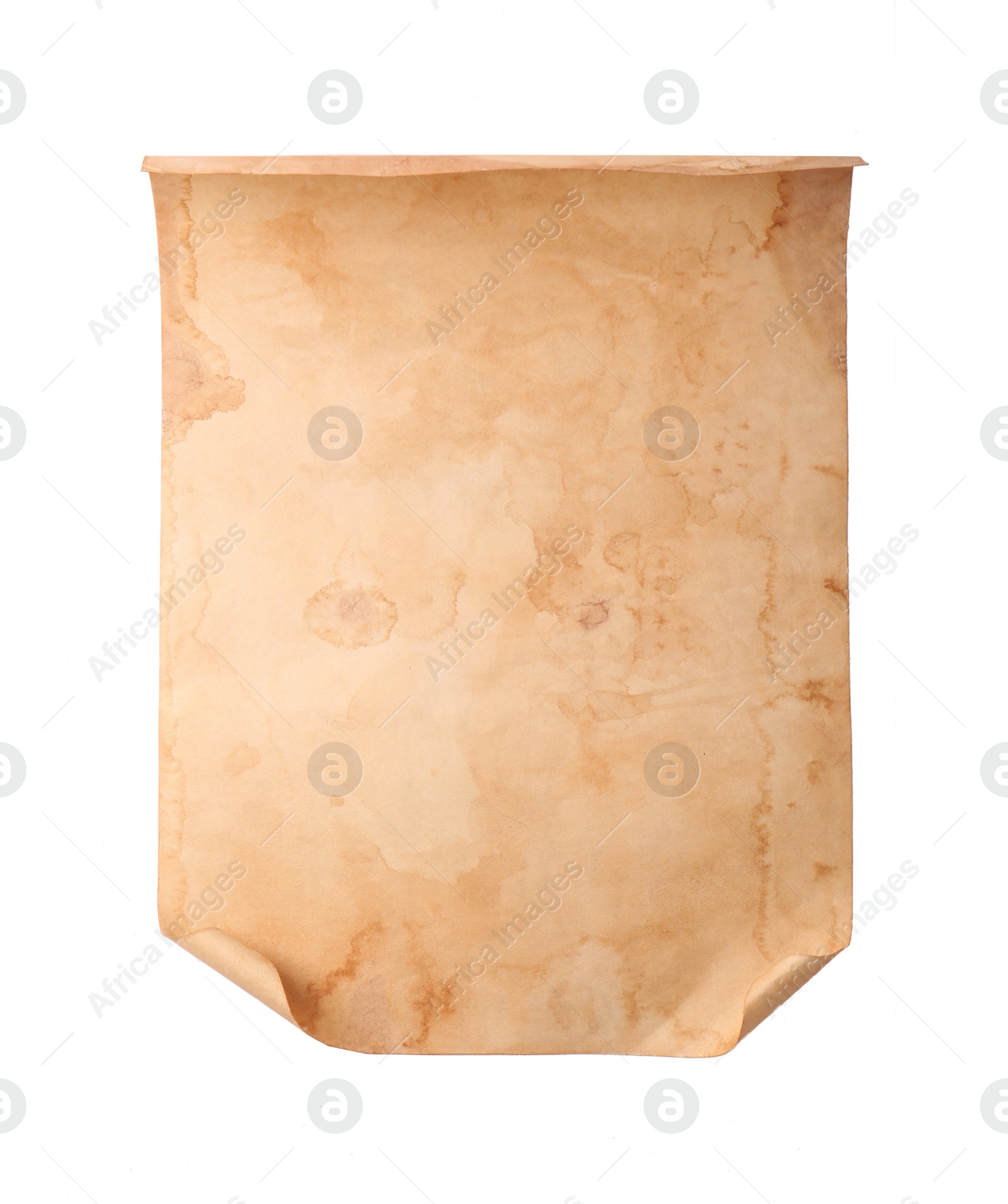 Photo of Sheet of old parchment paper on white background, top view