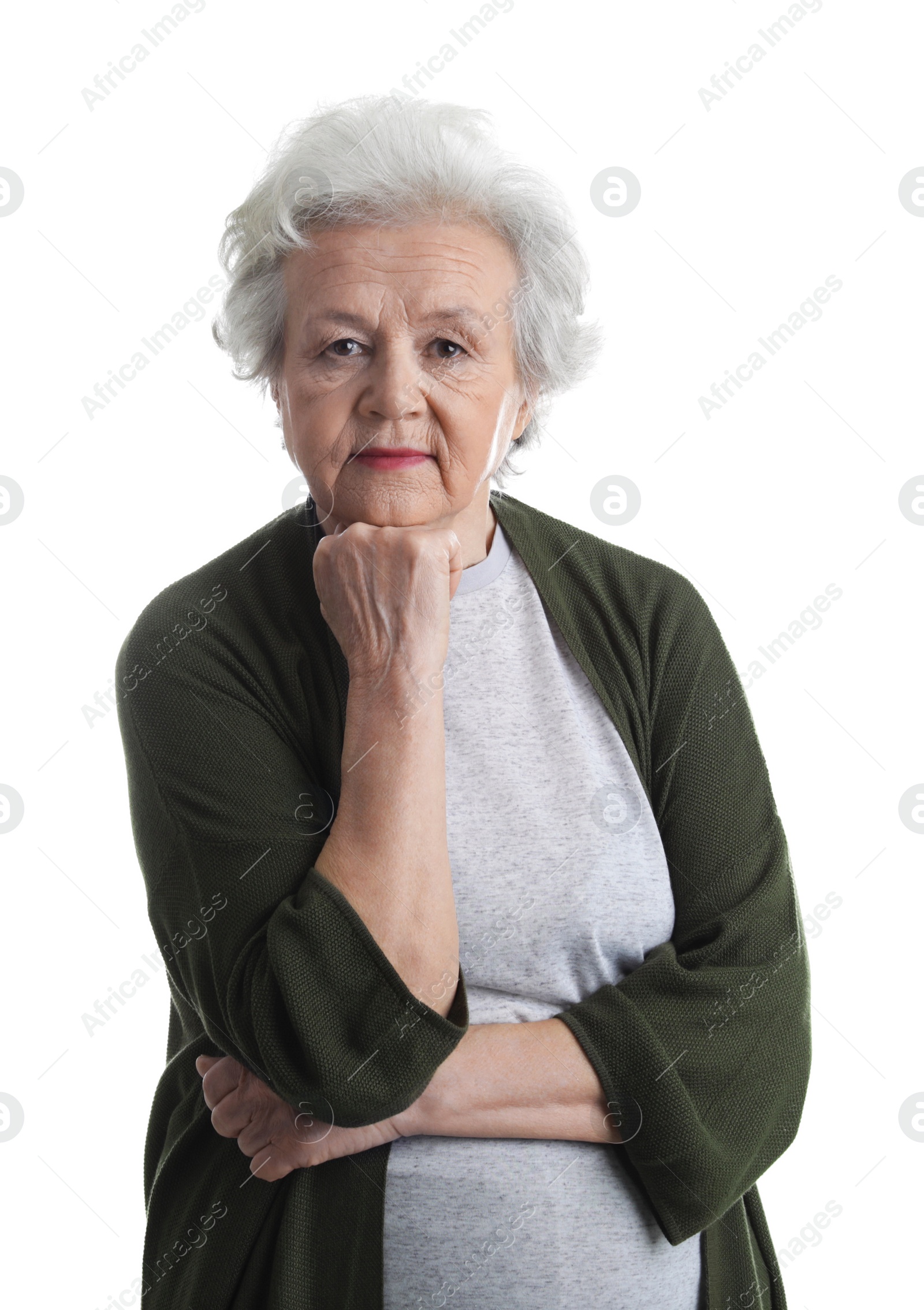 Photo of Portrait of mature woman isolated on white