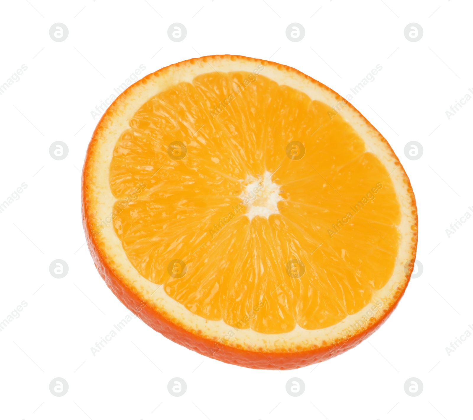 Photo of Fresh juicy orange slice isolated on white