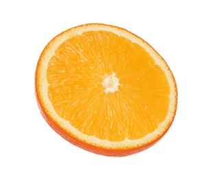 Photo of Fresh juicy orange slice isolated on white