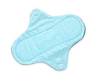 Photo of Cloth menstrual pad isolated on white, top view. Reusable female hygiene product