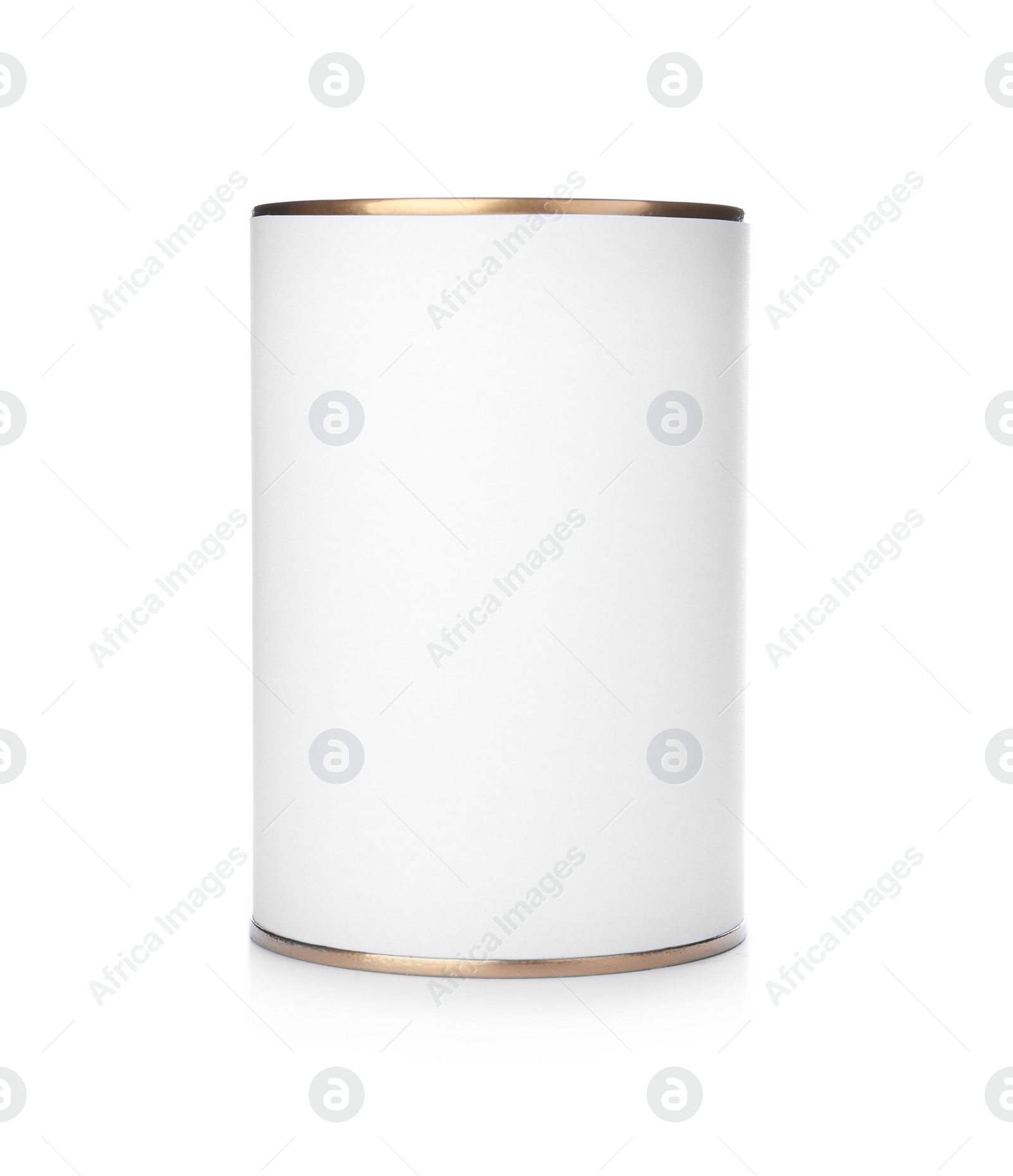 Photo of Mockup of tin can on white background