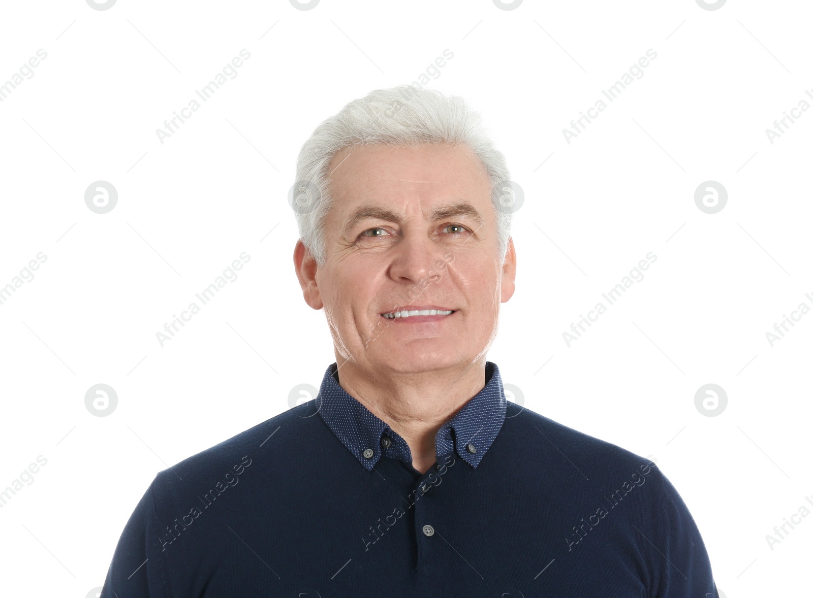 Photo of Portrait of handsome mature man on white background