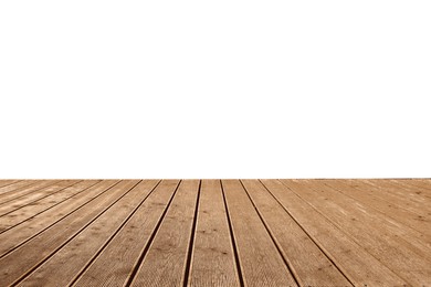 Empty wooden surface isolated on white. Mockup for design