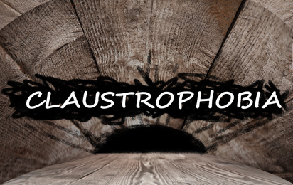 Image of Claustrophobia - fear of closed spaces. Narrow place causing stress and panic