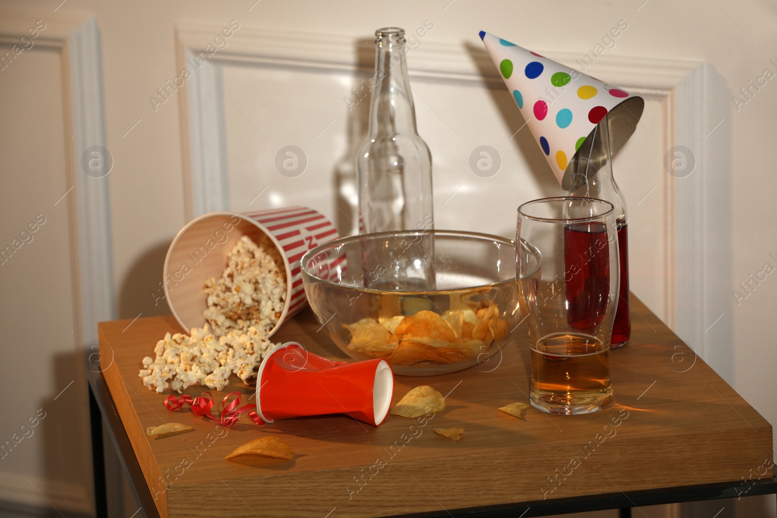 Photo of View of messy table after party indoors