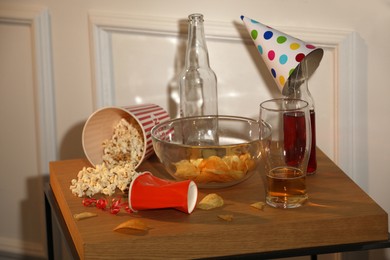 View of messy table after party indoors