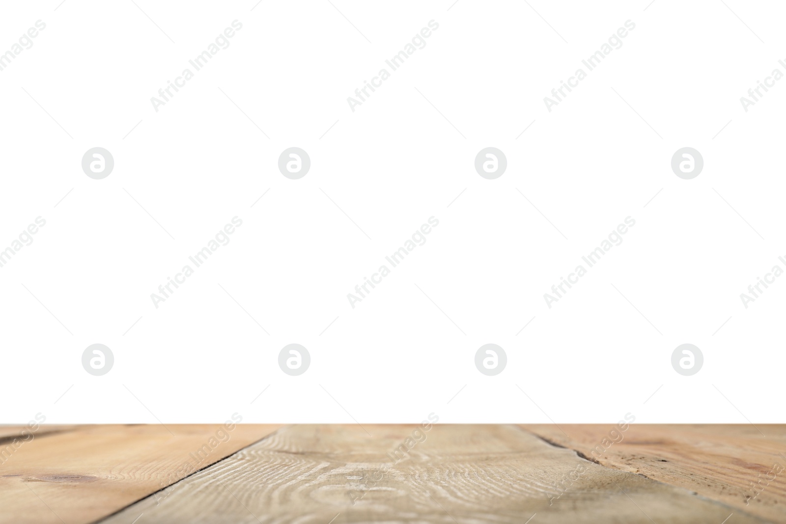 Photo of Empty wooden surface against white background. Mockup for design