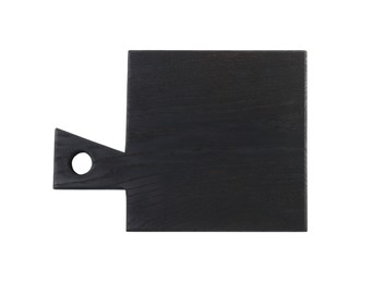 Black wooden cutting board isolated on white, top view