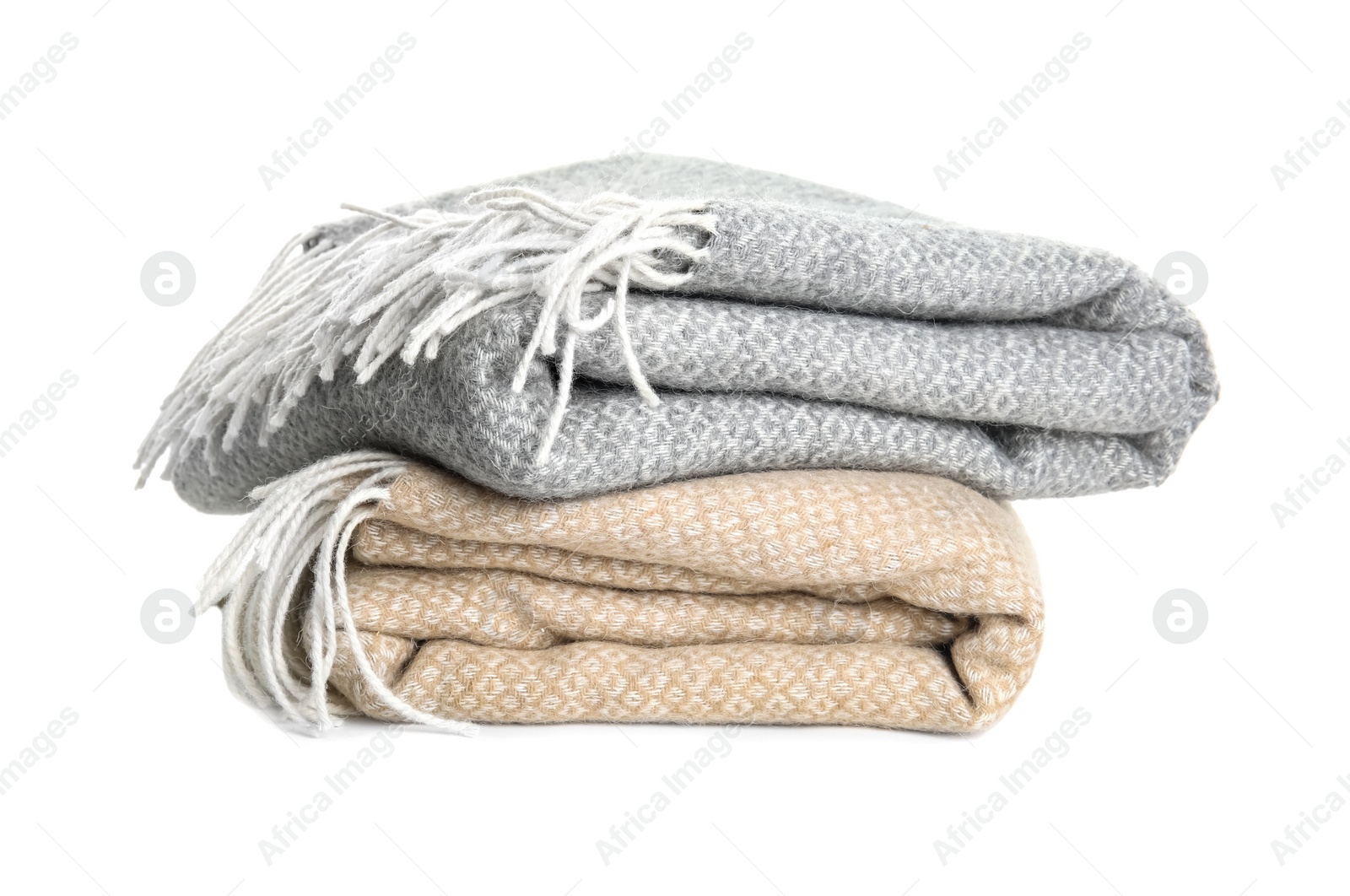 Photo of Different stylish soft plaids on white background