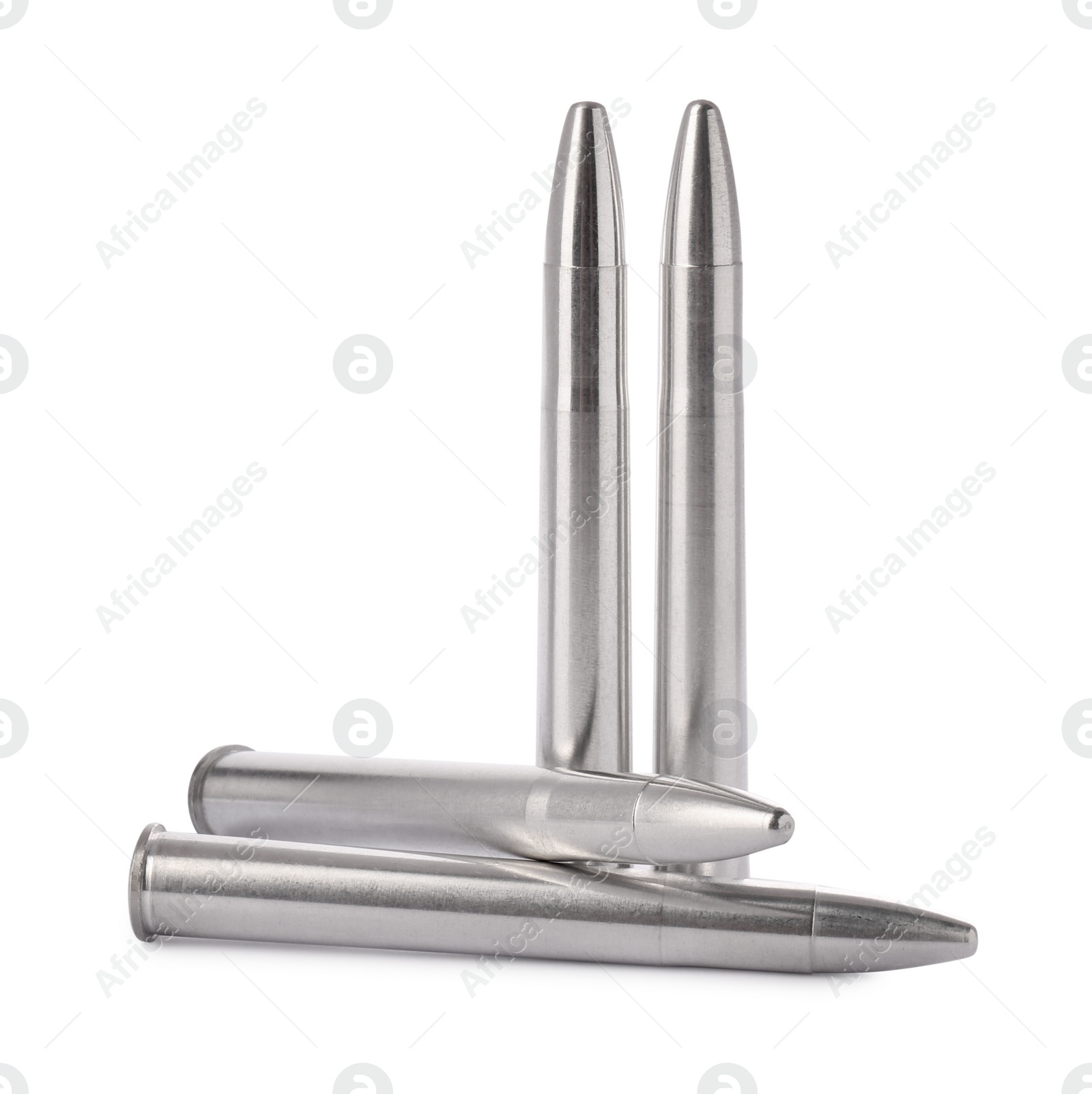 Photo of Metal bullets isolated on white. Military ammunition