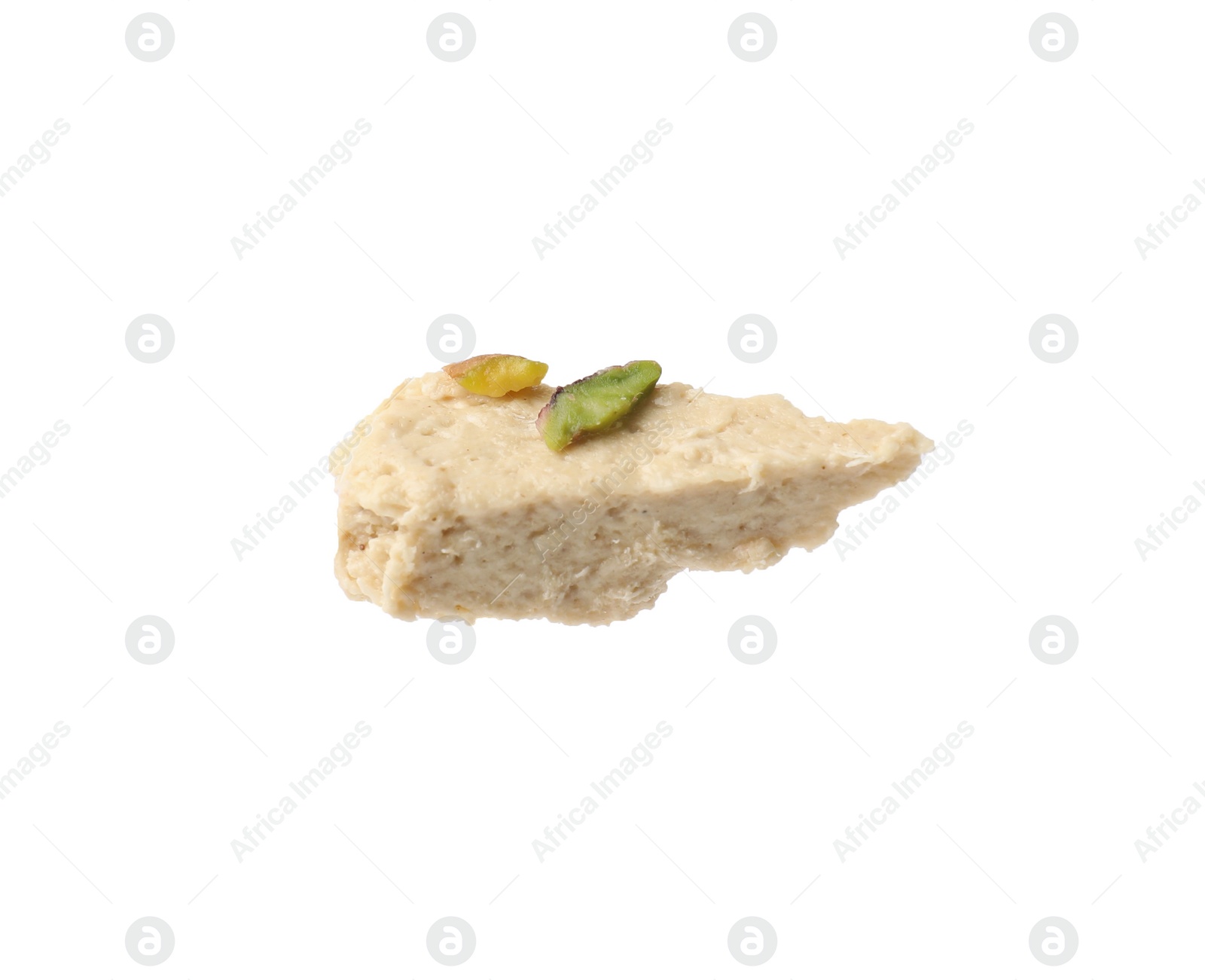 Photo of Piece of tasty pistachio halva isolated on white