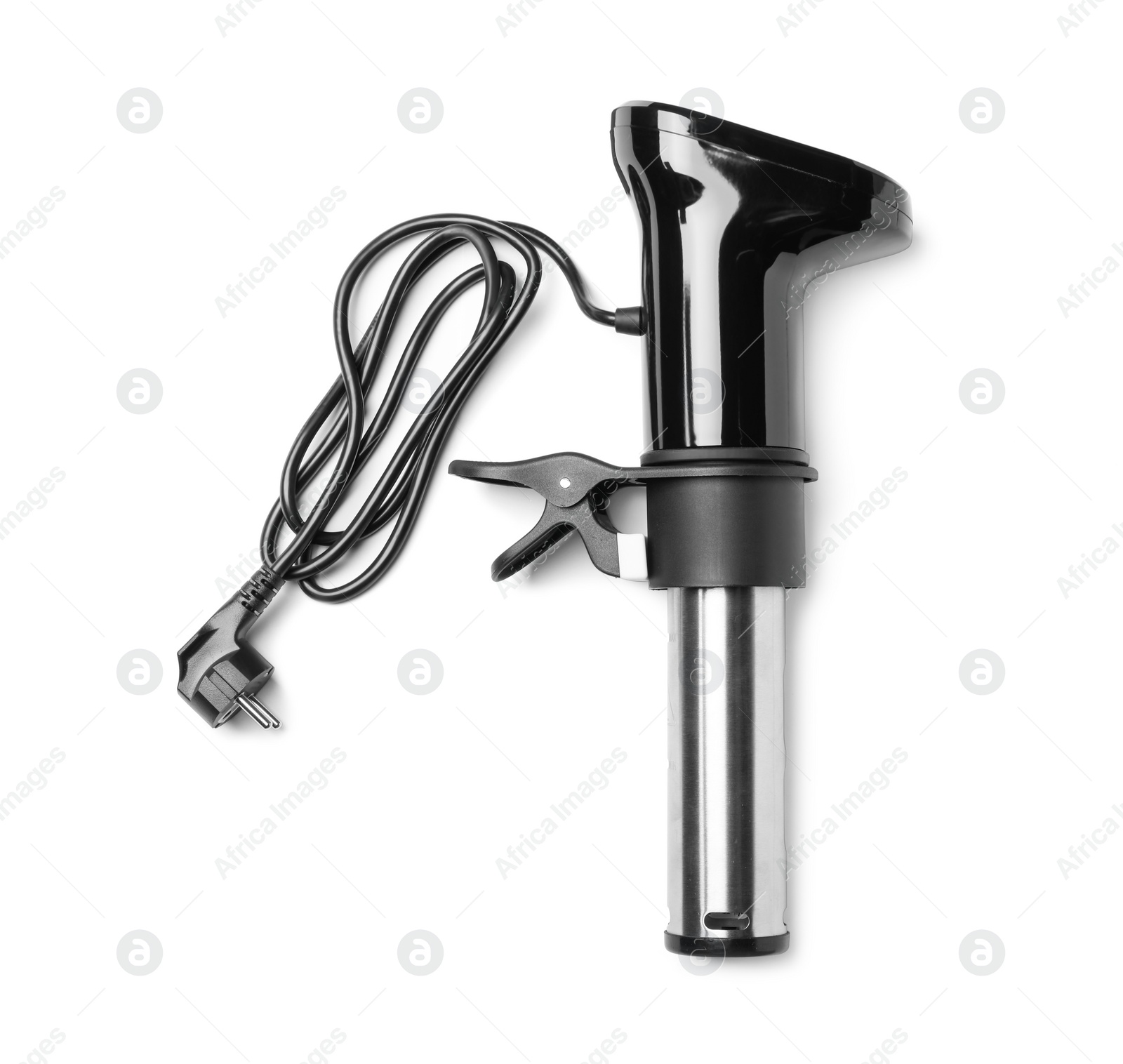 Photo of Thermal immersion circulator isolated on white, top view. Sous vide cooker