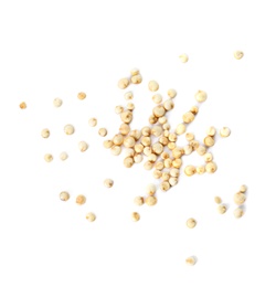 Raw quinoa seeds on white background, top view