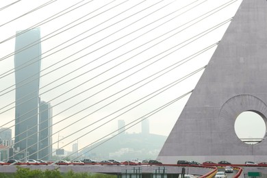 Photo of View of beautiful city from modern bridge