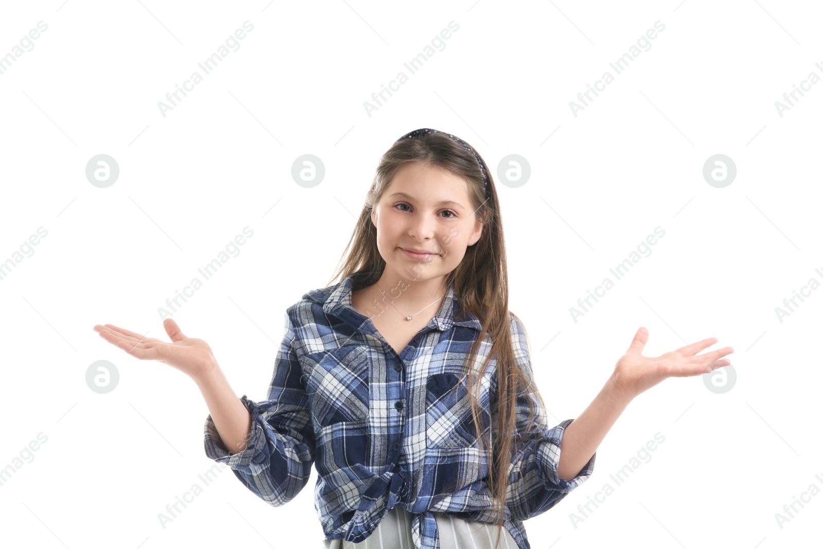 Photo of Attractive teenage girl on white background