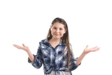 Attractive teenage girl on white background