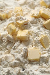 Photo of Making shortcrust pastry. Flour and butter, closeup