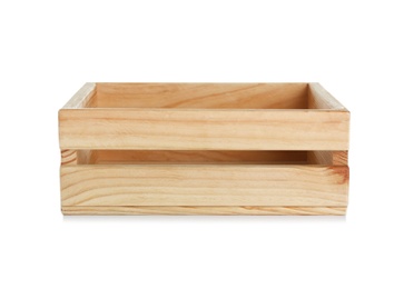 Photo of Wooden crate on white background. Shipping container