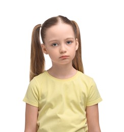 Photo of Portrait of sad girl on white background