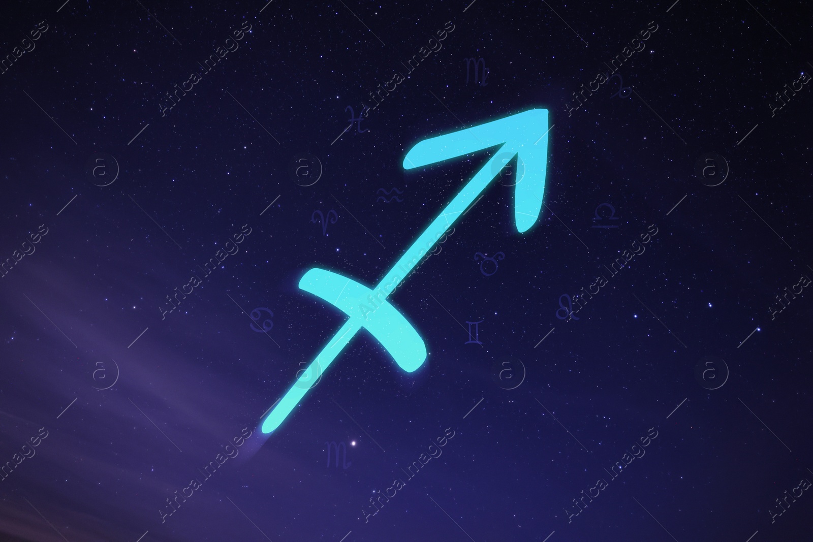 Illustration of Sagittarius astrological sign in night sky with beautiful sky